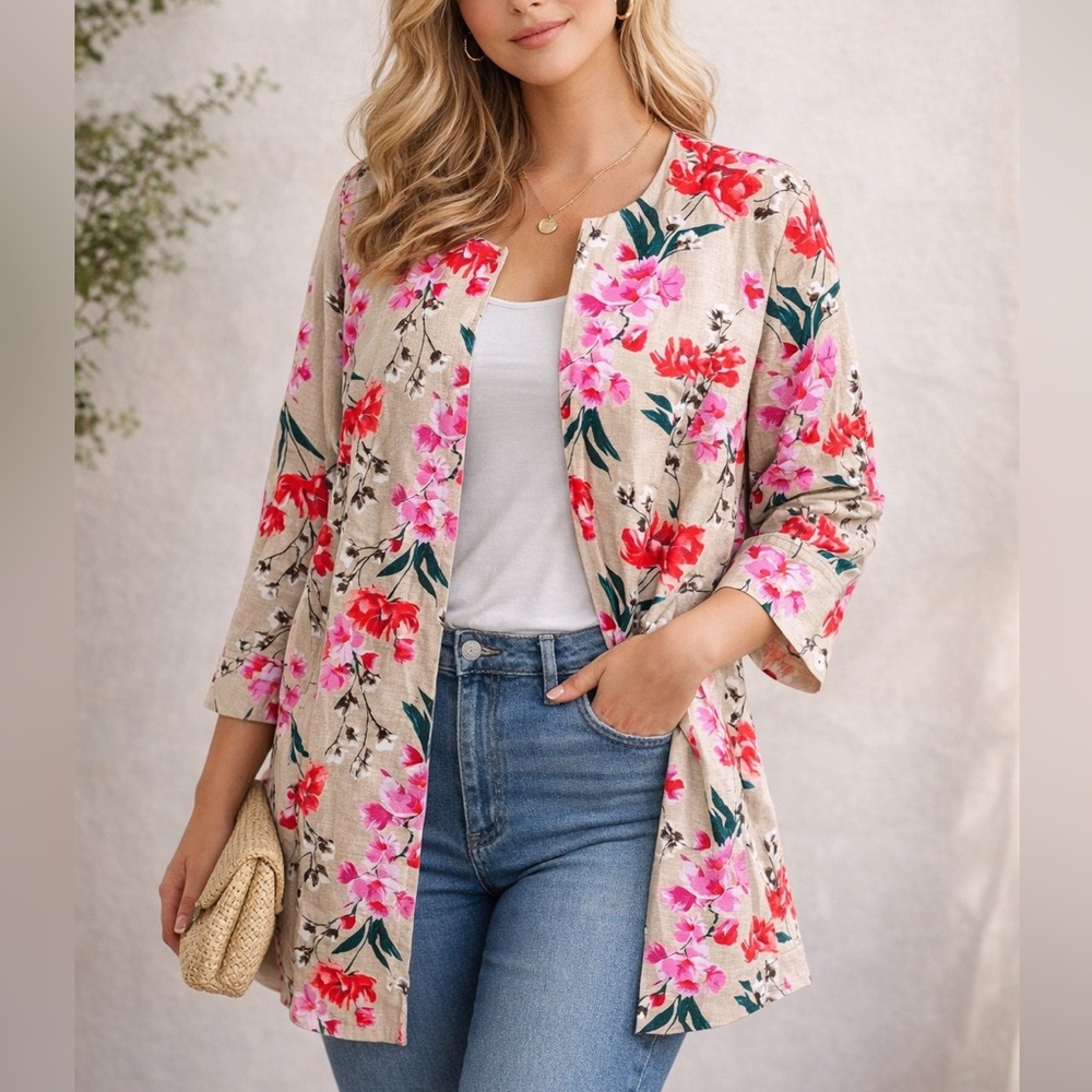 Lands End Floral Plus Size Coat Jacket Fairy Cottagecore Whimsical 26W